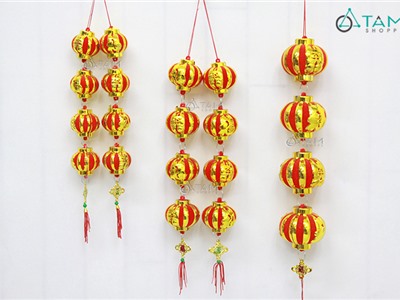 Dây treo Tết lồng đèn quả trám đỏ viền vàng nhiều cỡ T-DTRT-58